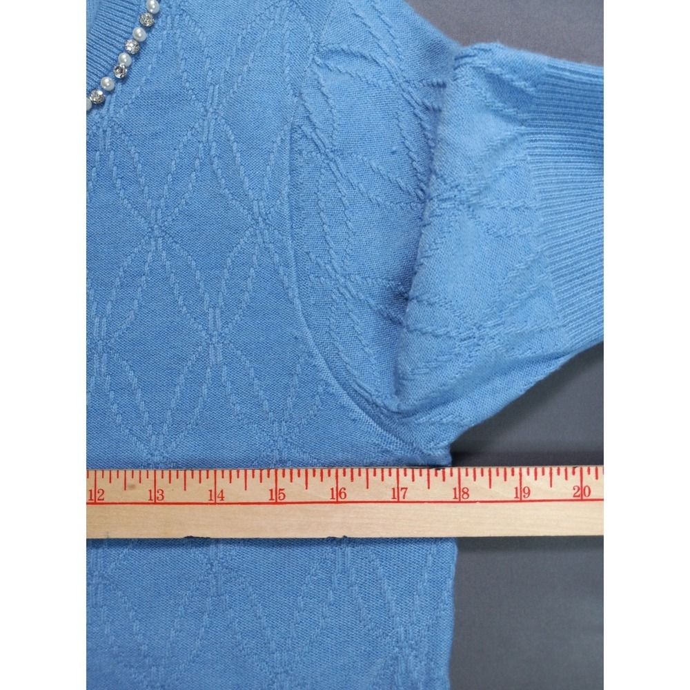 NWT Nanette Lepore Blue Pointelle Rhinestone Embellished Sweater Size S - Picture 9 of 11